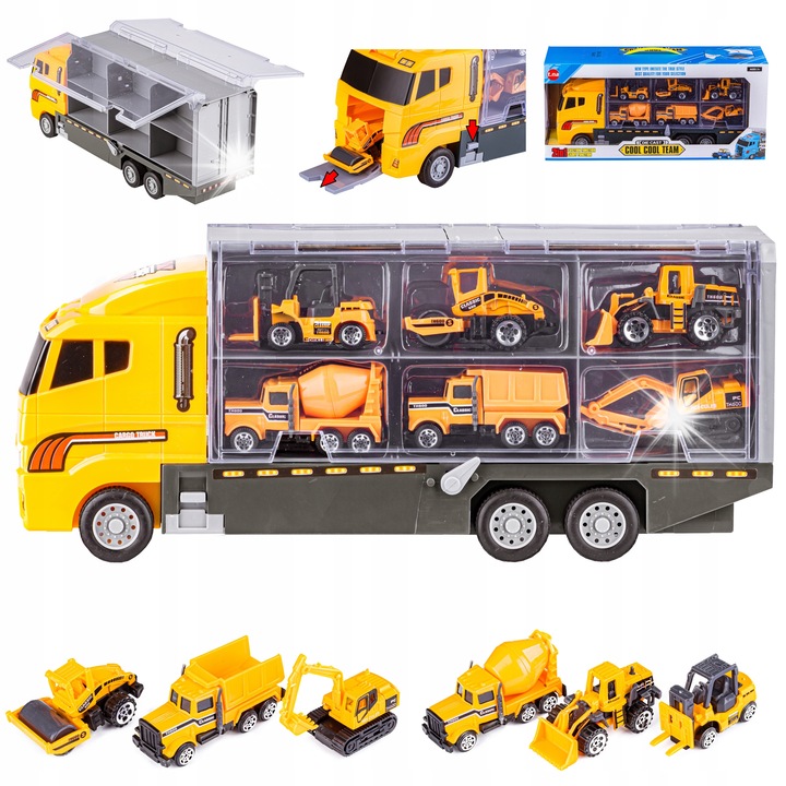 Комплект строителни превозни средства, ChRLD, камион с 6 коли, многоцветен, 35,5x15x9,5см