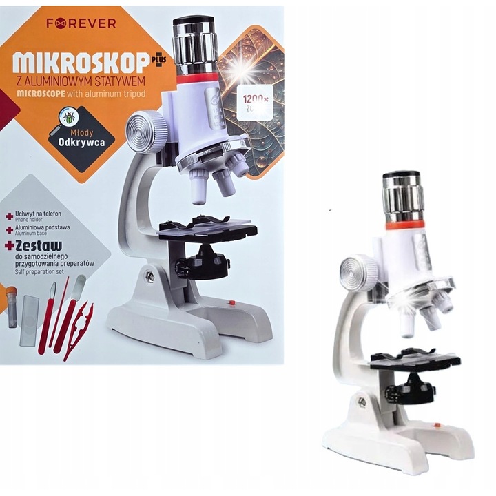 Microscop educativ Forever, 24 preparate, 4 culori de iluminare, 1200x, set complet