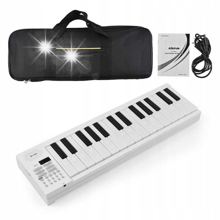 Bigfun BF-960 összecsukható hordozható elektronikus zongora, 61 billentyű, LED kijelzővel, fekete, hordtáskával