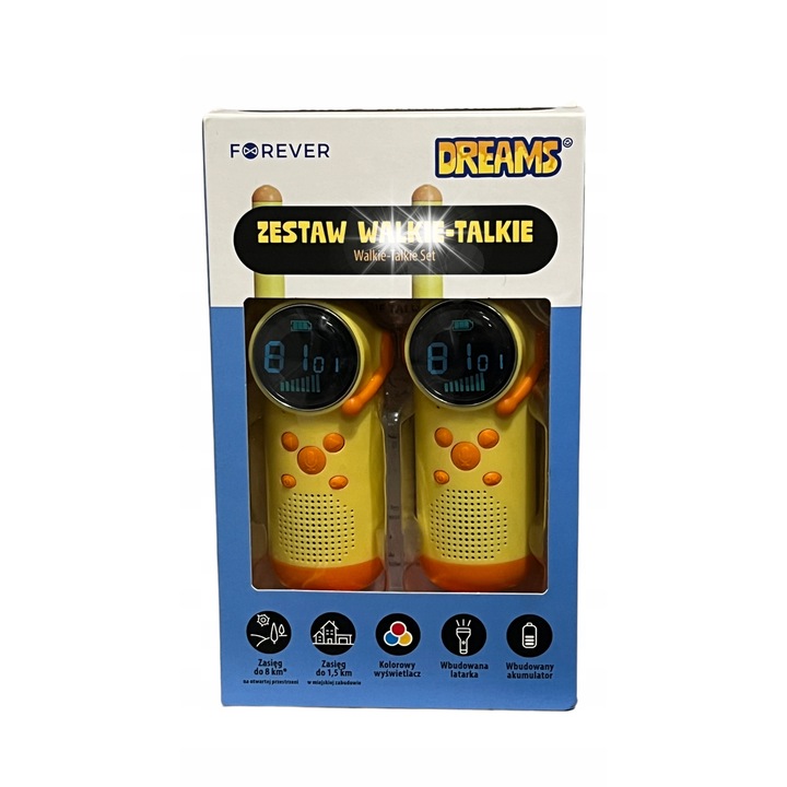 Forever Walkie-Talkie szett, 8 km, színes kijelző, sárga