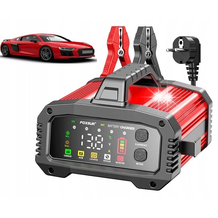 Incarcator auto FOXSUR FPT-250, 12V/24V, 25A, multicolor, 192x216x125mm