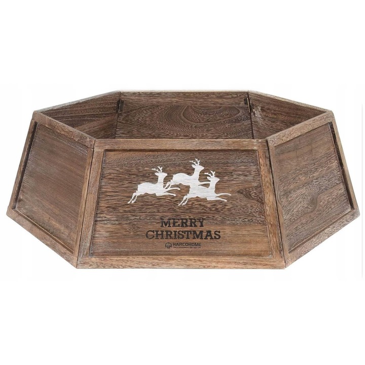 Fenyőfatartó, tekercses, rusztikus, rénszarvassal, 66x24cm