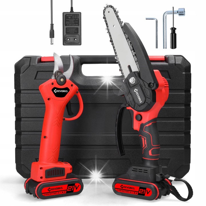 Set fierastrau si foarfeca electrica, 21V, 6 inch, taietor de ramuri si feronerie, portabil, usor de utilizat