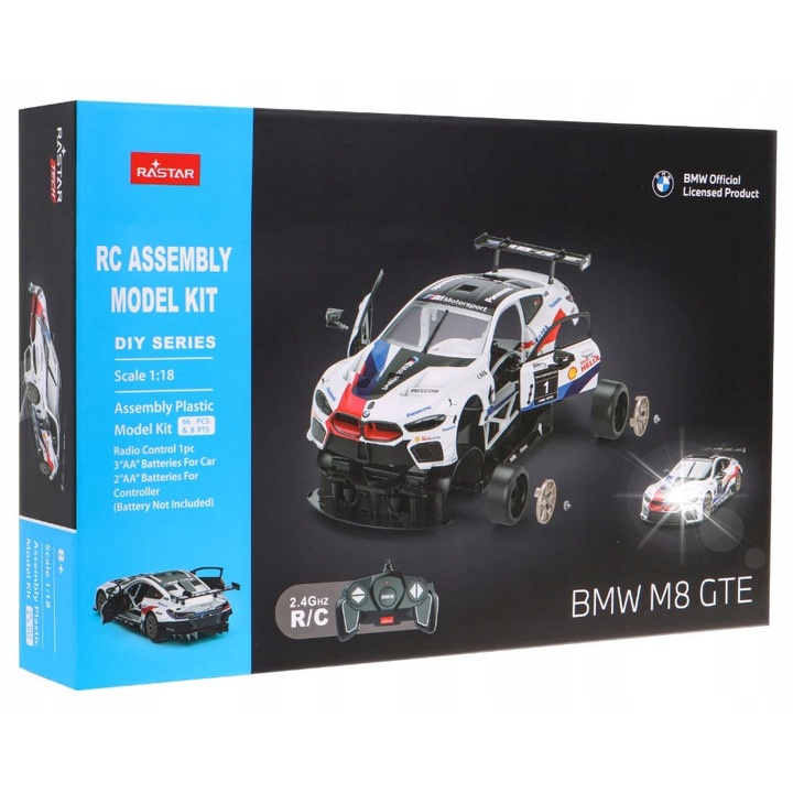 Masinuta Rastar, model BMW M8 GTE, 1:18, telecomandata, 2.4 GHz, detalii precise