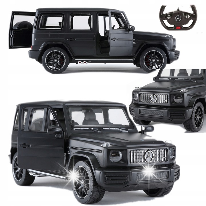Mercedes-AMG G63 RC autó 1:14, fekete, 34x15,5x13,5cm, LED-ekkel és nyitható ajtókkal