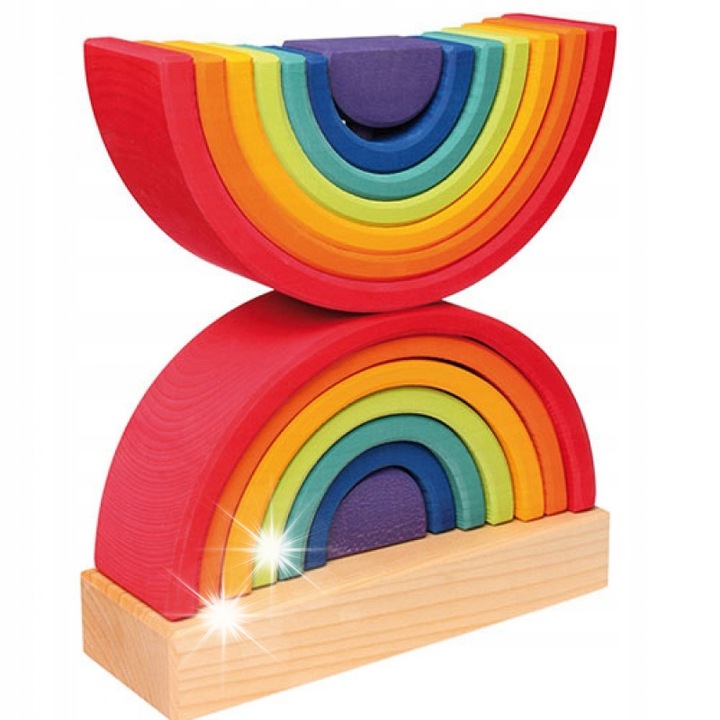 Кула за сортиране, Grimm's, комплект от 2 части, 14 дървени елемента, 27 см, многоцветна