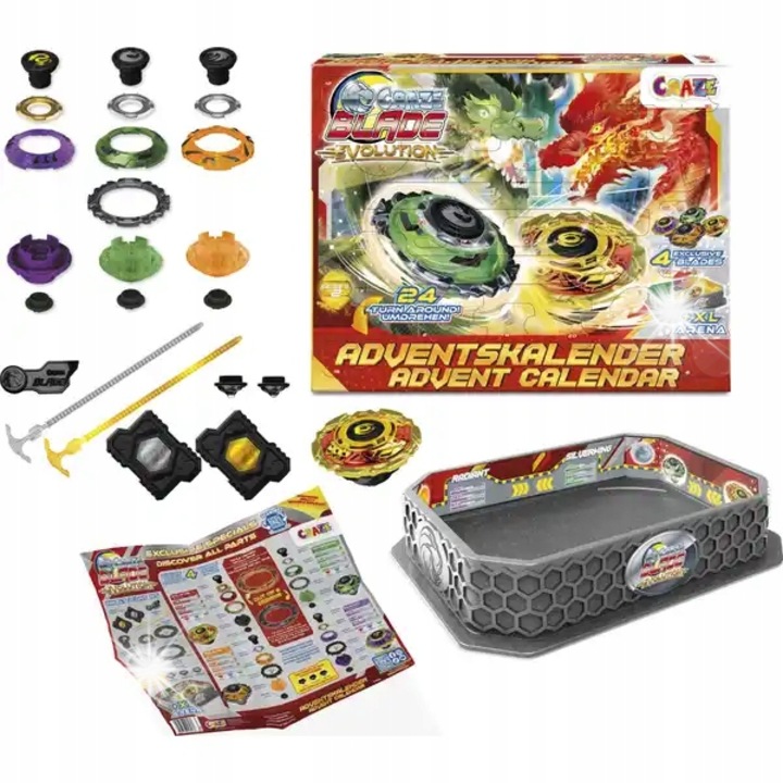 Craze adventi naptár figurák, 24 darab, 2 BLADE, 1 aréna, gyerekeknek 5+