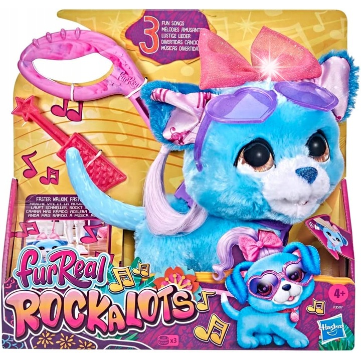 Interaktív játék gyerekeknek, Hasbro, Rockalots zenélő kutyus, 3 dallam, 4 év+