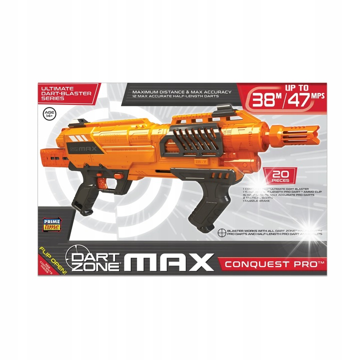 Pistol Dart Zone Max Conquest Pro, 38m, 15 sageti, mecanism unic, fara baterii