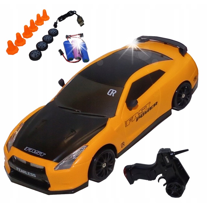 Masinarca Zdalnie Steronata HB Toys GT-R 4x4, set cu 3 acumulatori, 2.4 GHz, roti de drift, multicolor