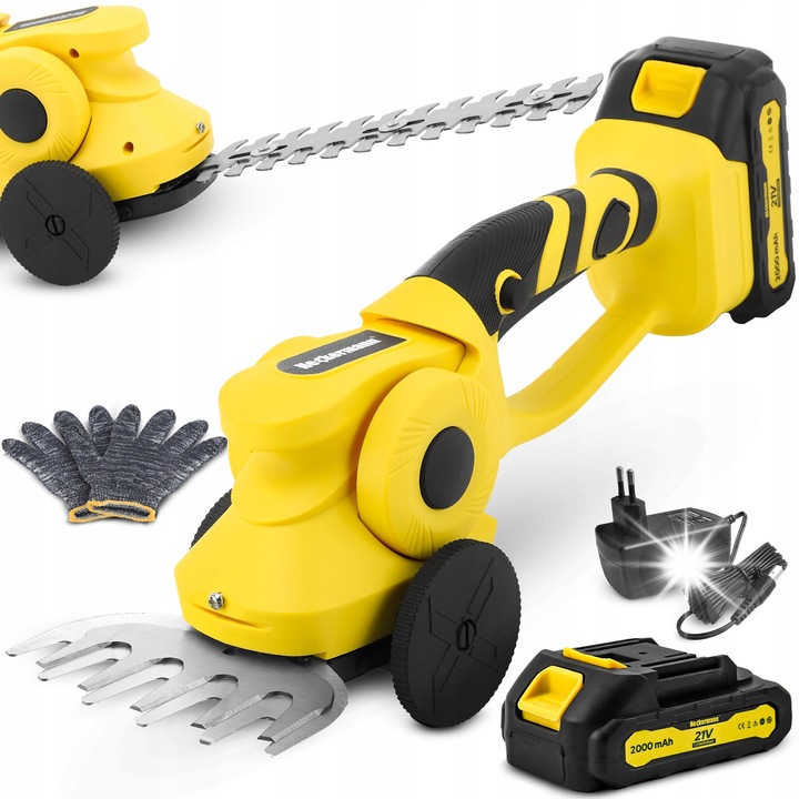 Trimmer iarba si gard viu Heckermann, 2 lame, 21V, 2000mAh, 295x80x130mm