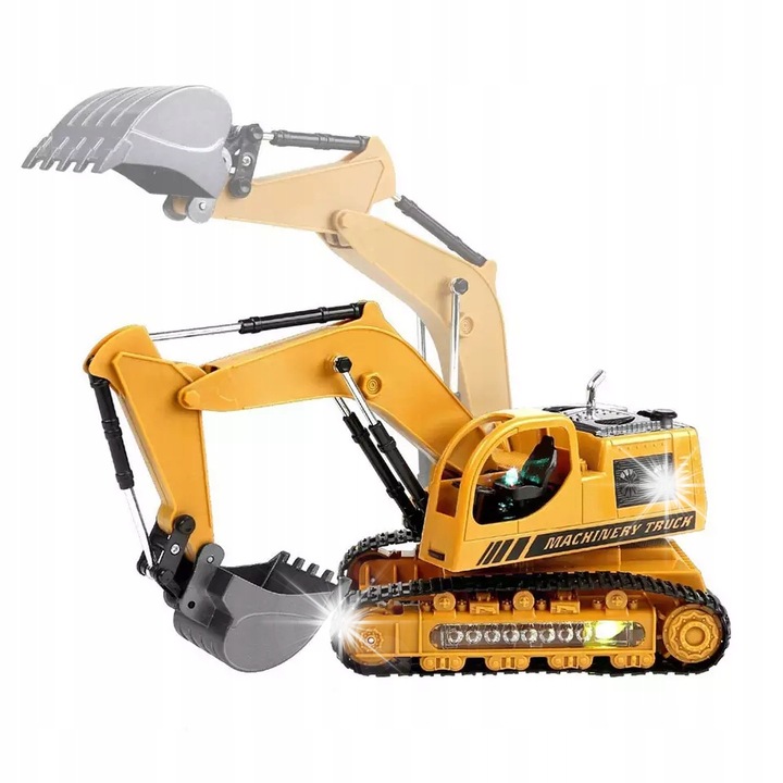 Excavator de jucarie Bobo-San, cu telecomanda, lumini LED, dimensiuni 30x11x16cm, set complet