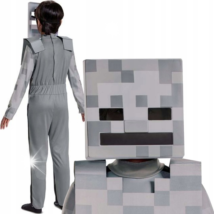 Costum copii, Minecraft, Skeleton, 127-136 cm, alb, set
