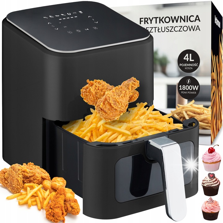 Heckermann légfritőz, 1800W, 4L, fekete ezüst kivitelben, 7 program