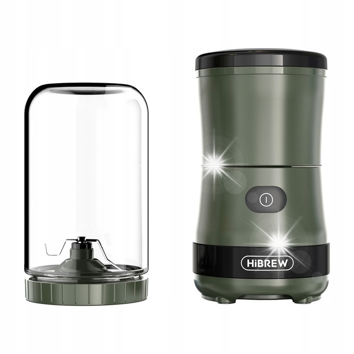 Mlin de cafea si blender 3 in 1 HiBREW G2, portabil, 70W, inox, 7.9x15cm, set cu 2 recipiente