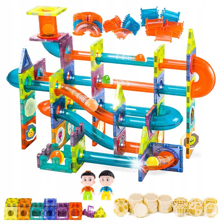 Set de constructie DK, Klocki Magnetyczne, Tor Kulkowy, 188 elemente, multicolor