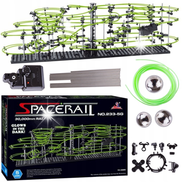 Set de construit pista cu bile, SpaceRail, bile 30m, 5 bile metalice, nivel 5, dificultate moderata