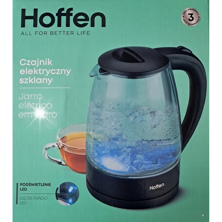 Fierbator fara fir TODOMI 1,7L 1800-2150W negru, design modern, filtru de retea, 23,5x21,3x15,5cm