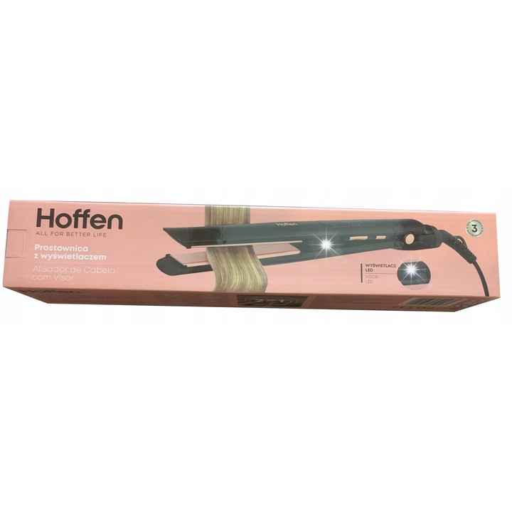 Преса за изправяне на коса Hoffen BE-380124, керамична, 50W, регулируема температура 110-230°C, с LED дисплей, включен комплект
