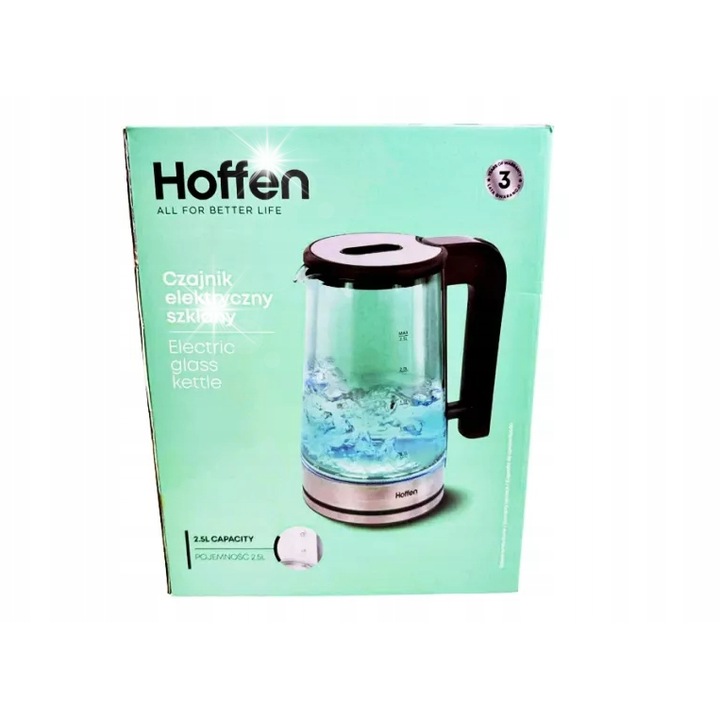 Fierbator electric Hoffen, 2.5L 2200W negru cu LED transparent