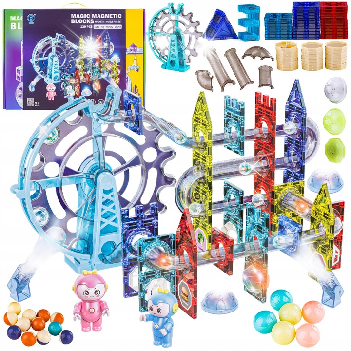 Set de constructie magnetic Dige, 120 elemente, culori variate, dimensiuni 33x31x7,5cm