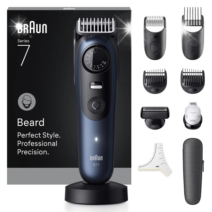 Trimmer Braun Seria 7 BT7540, 40 lungimi, waterproof, negru-albastru