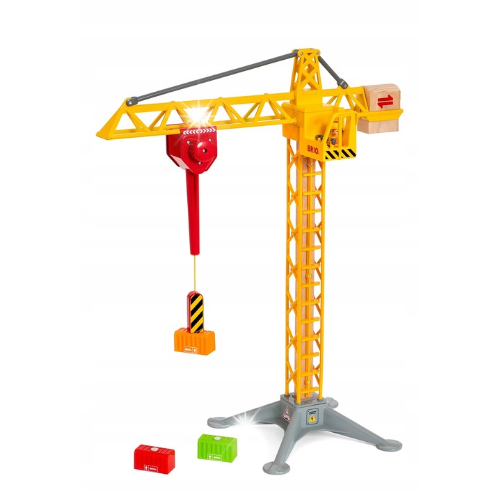 Macara de constructie iluminata Brio, set cu figurine si containere, 50cm