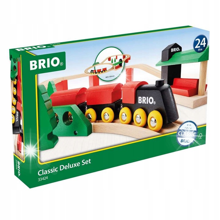 Trenulet de jucarie Brio, set Deluxe, 16x sine, 25 piese, multicolor, 3+ ani