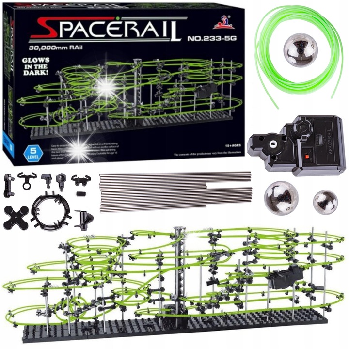 Set de construit pista pentru bile, SpaceRail, 30m, 5 bile din otel, iluminata, nivel 5