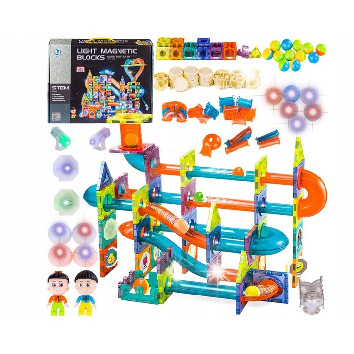 Set de constructie DK, placi magnetice luminoase, 202 elemente, 42x32,5x9cm, colorat