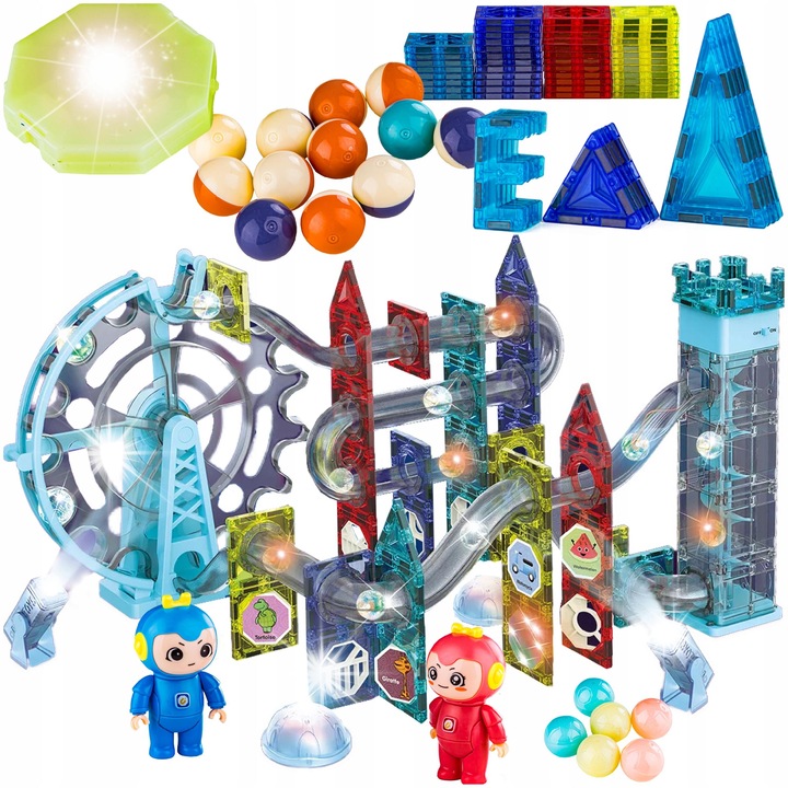 Set de constructie magnetice DK, 129 elemente, culori variate, dimensiuni 33x31x7,5cm