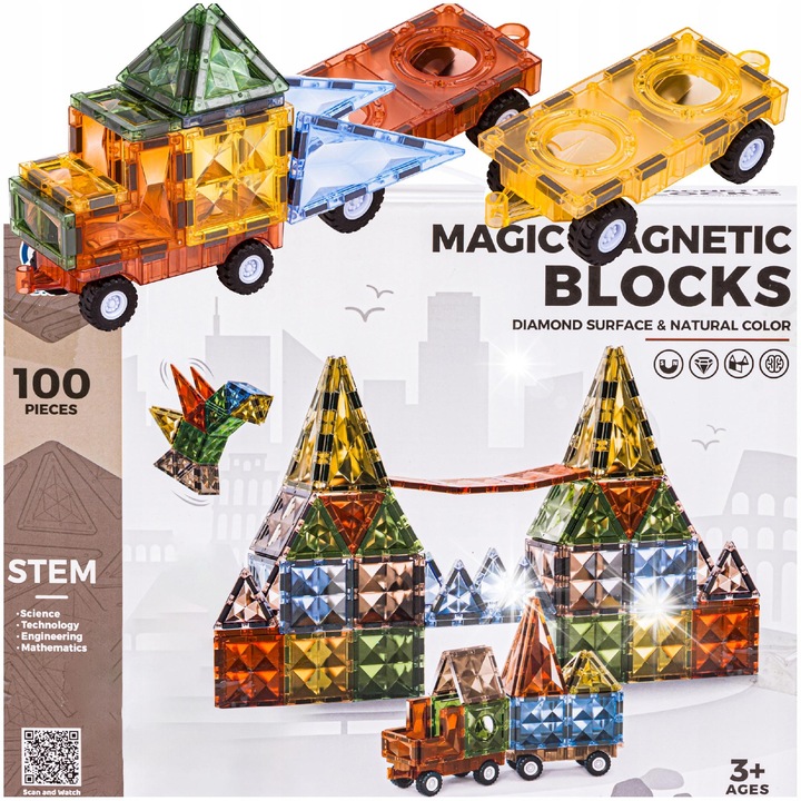 Set de Klocki Magnetice DK, 100 piese, multicolor, 6,5x6,5cm