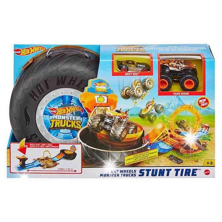Set pista pentru copii, Hot Wheels, Monster Truck Tiger Shark, 89 cm, multicolor