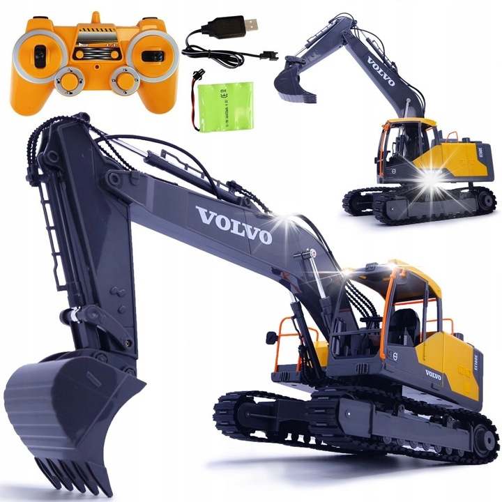 Багер RC Volvo 1:16, дистанционно управление, LED светлини, 61x17x41см, пълен комплект