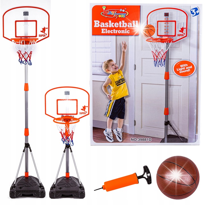 Gyermek kosárlabda szett, DK, interaktív tábor mozgásérzékelővel, állítható magasságú, többszínű, 97-170 cm