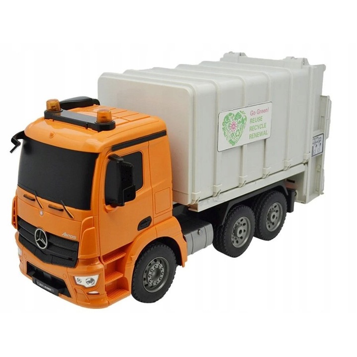 Камион за боклук с дистанционно управление Double E, Mercedes Antos 1:20, 2,4GHz, 41x22x15см, пълен комплект