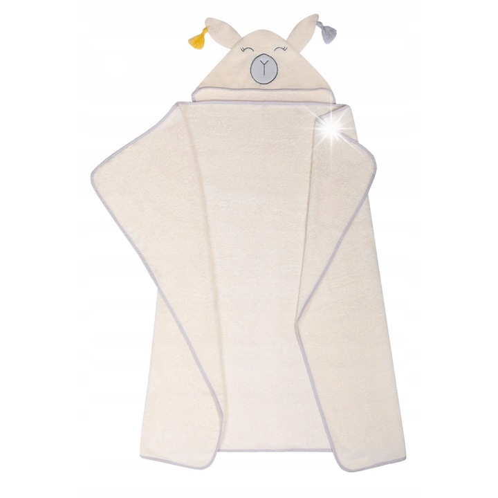 Prosop de baie cu gluga Duet Baby, 120x100 cm, bumbac, ecru, pentru copii