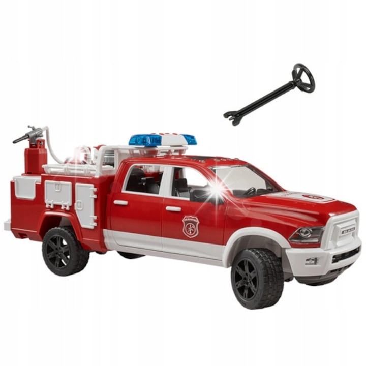 Masinuta Bruder Dodge RAM 2500, camion de pompieri, modul luminos-sonor, 1:16, multicolor