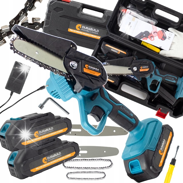 Durabuild láncfűrészek, 21V-os akkumulátoros reszelő, 4" és 6" hosszúságban, komplett készlet 2 akkumulátorral, tartozékokkal és tokkal