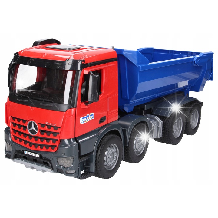 Basculanta, Mercedes Arocs, Bruder, utilaj de constructie, 54,9x18,5x22,5cm, albastru