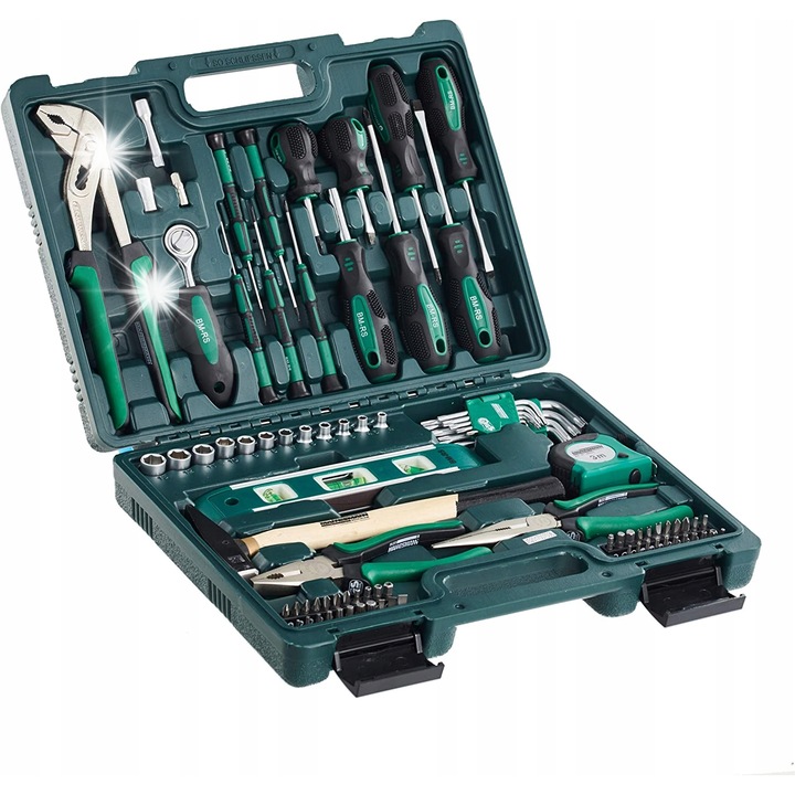 Set unelte 87 elemente, Bruder Mannesmann, in valiza, diverse unelte, dimensiuni compacte
