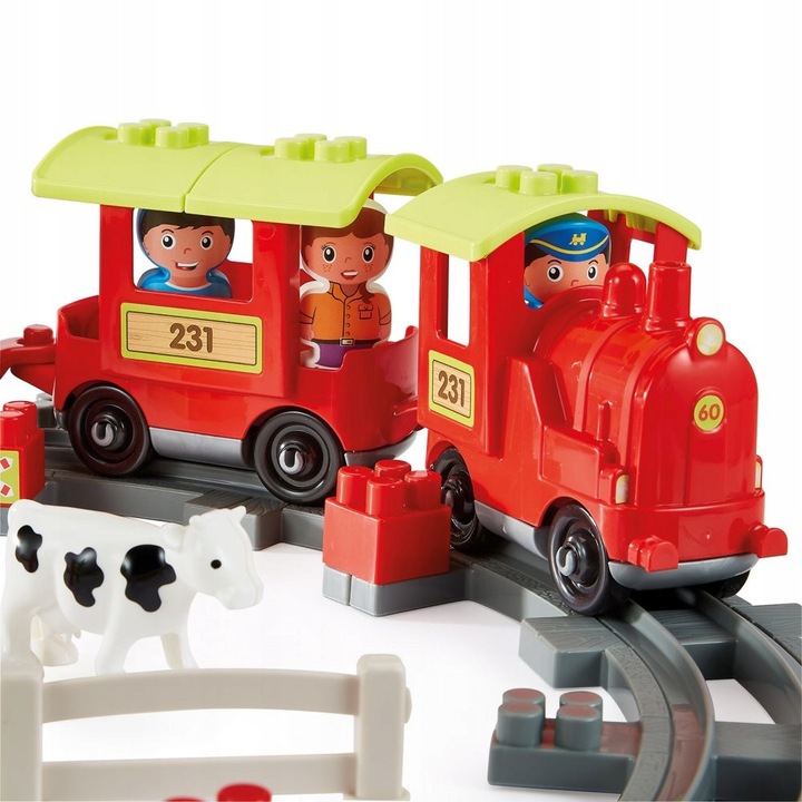 Ecoiffier játéktrenulete szett, 4 figura, 2 tehén, 64cm