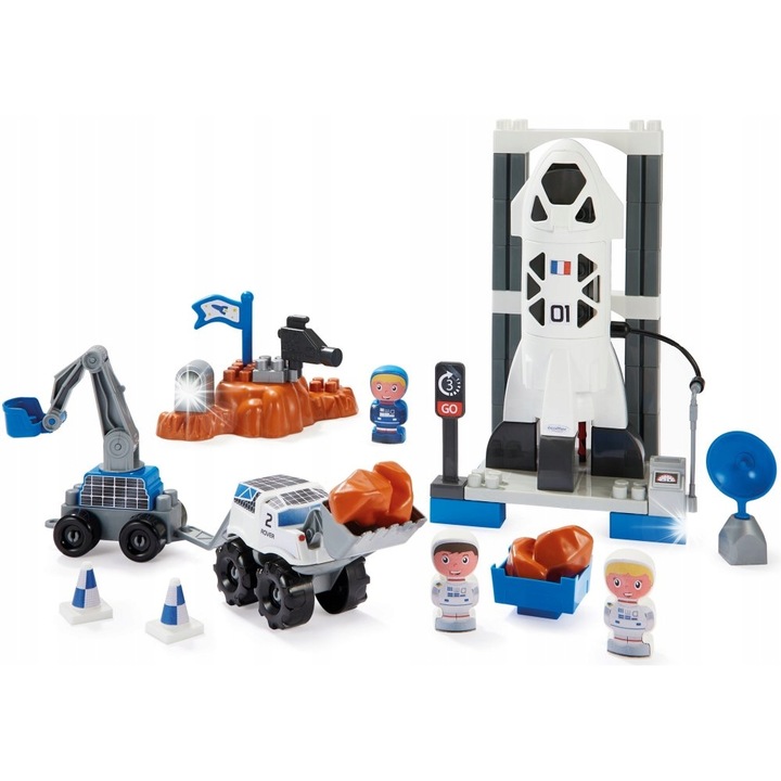 Seturi de constructie Ecoiffier Abrick - Baza cosmica cu racheta si 3 figurine, 57x40x41,5cm, multicolor