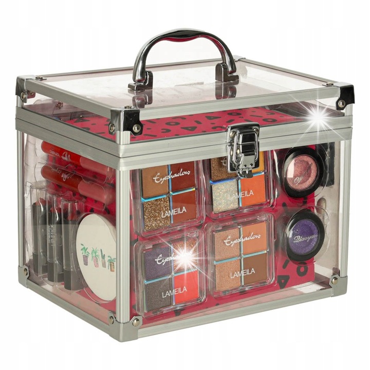 Trusa de machiaj, Ikonka, 3 rujuri, 4 palete de farduri, multicolor, 22x18x16,5 cm