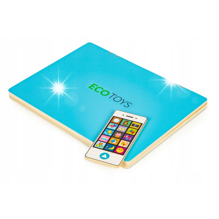 Laptop educational 2 in 1, Ecotoys, tablica magnetica, 78 litere si cifre, 30x22cm, negru