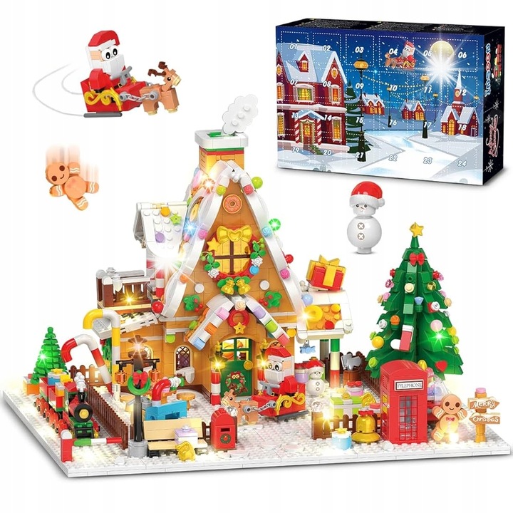 Calendar Advent cu piese de constructie, Insoon, 1763 piese, tema Craciun, LED, Multicolor