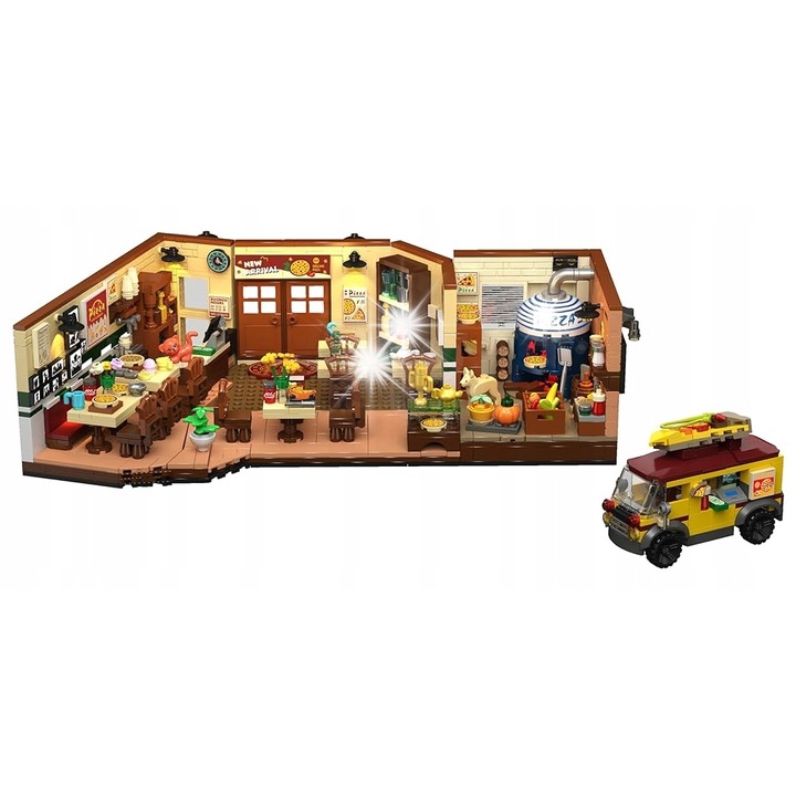 Строителен комплект Insoon KLOCKI PIZZERII SAMOCHOD LED, 1098 части