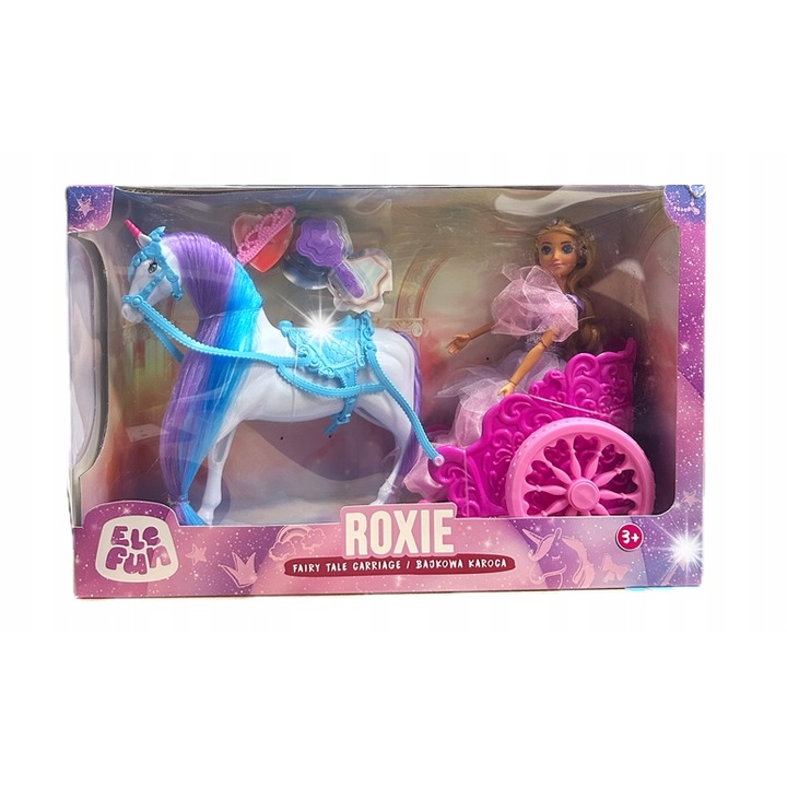 Elefun, Lala Roxie babakészlet rózsaszín kocsival és unikornissal, kiegészítők, 30x45cm