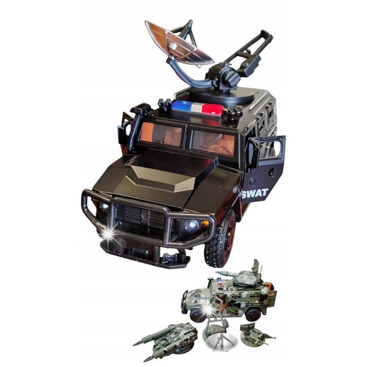 Masinuta Emaj, auto militare, 21cm, LED, sunet, culori variate