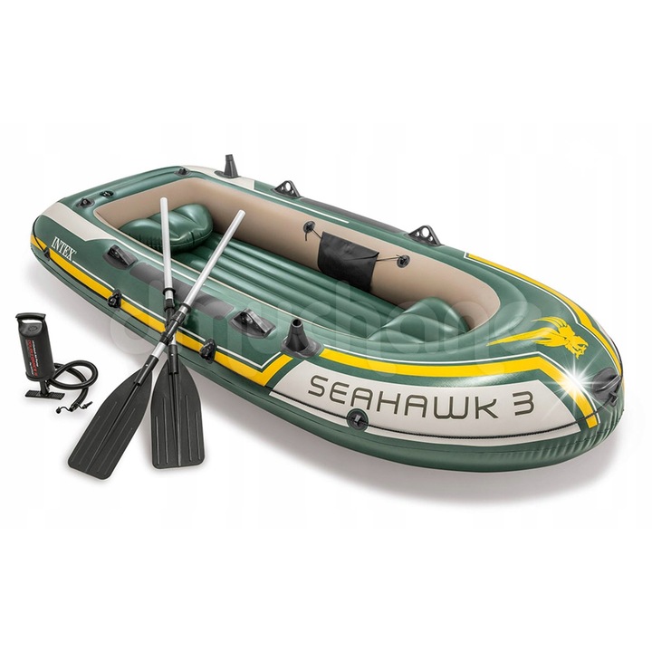 Barca gonflabila, Intex, 295x137x43 cm, 3 persoane, 15 kg, 360kg flotabilitate, set cu vasle